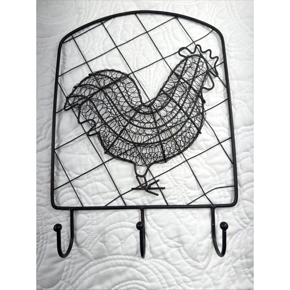 ROOSTER CHICKEN Metal Key Holder -‎ Three Hooks for Hanging Misc Items 10